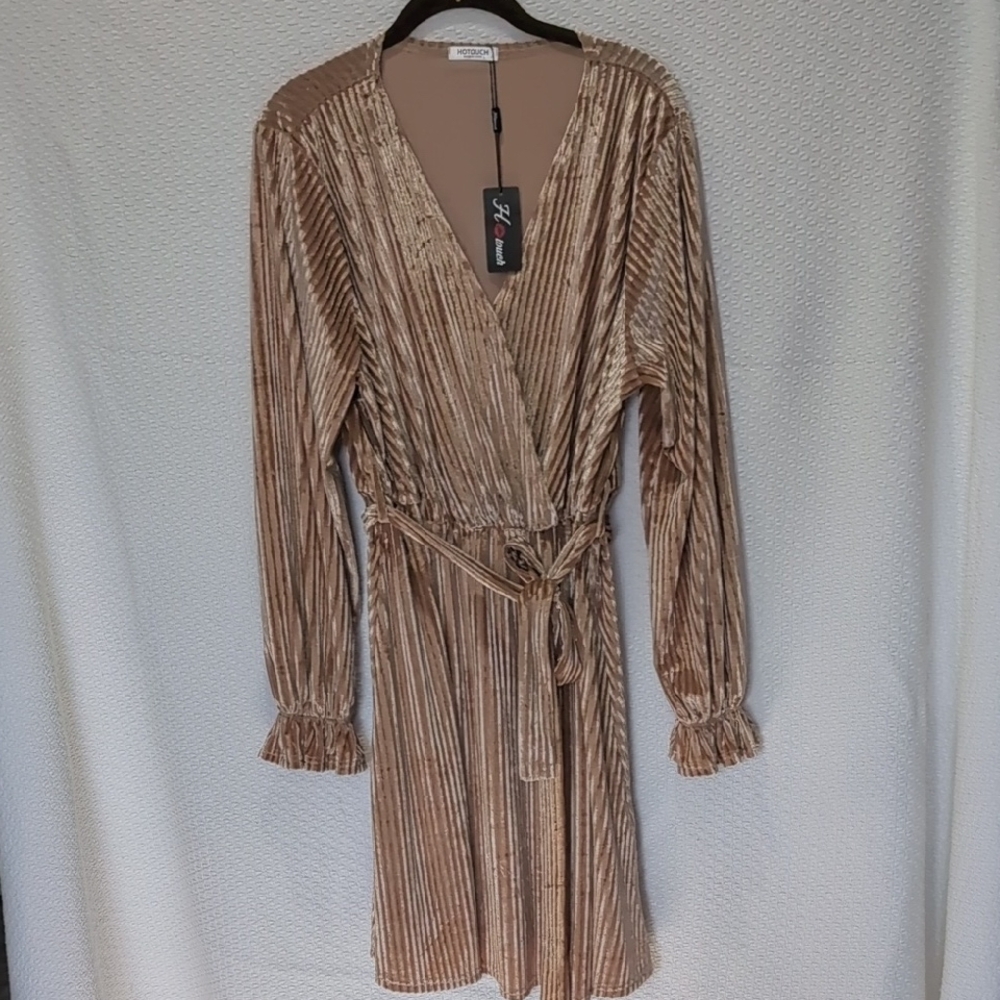 Gold Wrap Dress with Bishop Sleeves